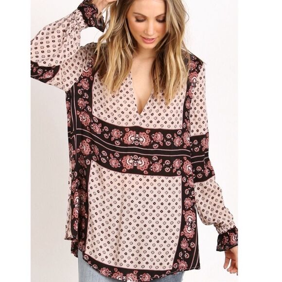Free People Changing Times boho tunic Womens Small flowy long sleeve top - Picture 1 of 14